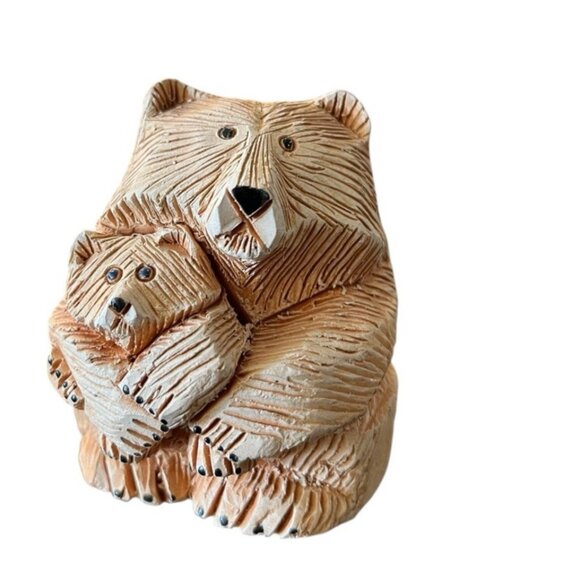 Artesania Rinconada Mama Mom or Dad Bear and Baby Bear Cub Figure Brown Uruguay - Picture 1 of 5